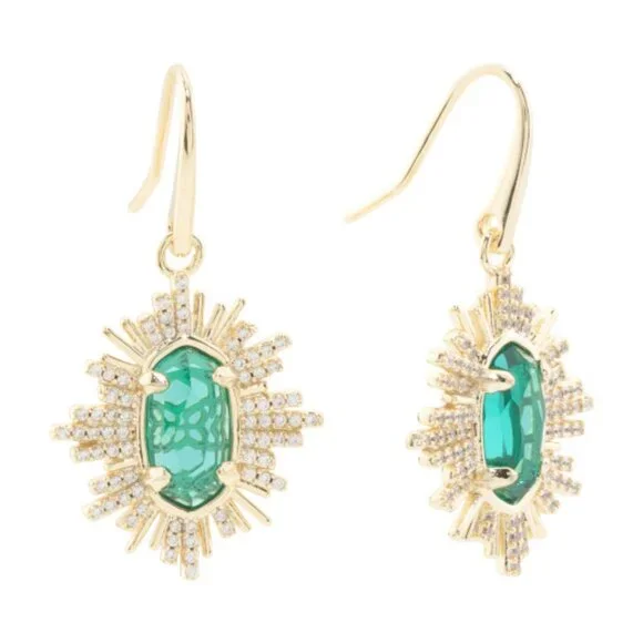 Kendra Scott Grayson Sunburst Drop Earrings in Green Glass - Picture 1 of 2
